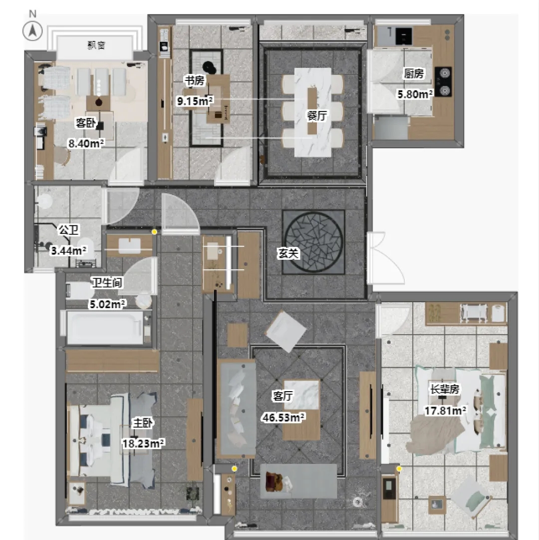 ag亚娱集团岩板114.4㎡的平层住宅平面图