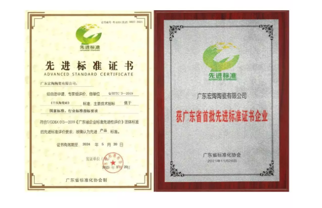 ag亚娱集团地砖和瓷砖荣获广东省首批“先进标准”证书图