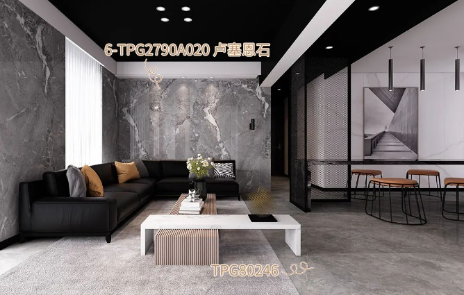ag亚娱集团地砖装饰的卡拉拉金客厅效果图